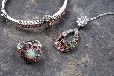 Lot 88 - Contemporary opal and rainbow tourmaline jewellery
