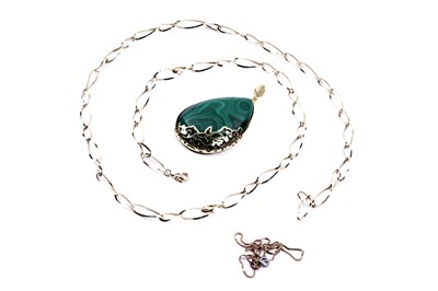 Lot 55 - Contemporary gold necklaces and a Gemporia malachite pendant