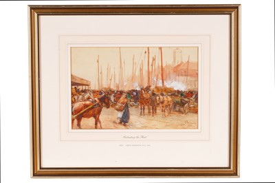 Lot 367 - John Atkinson - Unloading the Fleet | watercolour