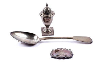 Lot 196 - A William IV silver fiddle pattern table spoon; and other items