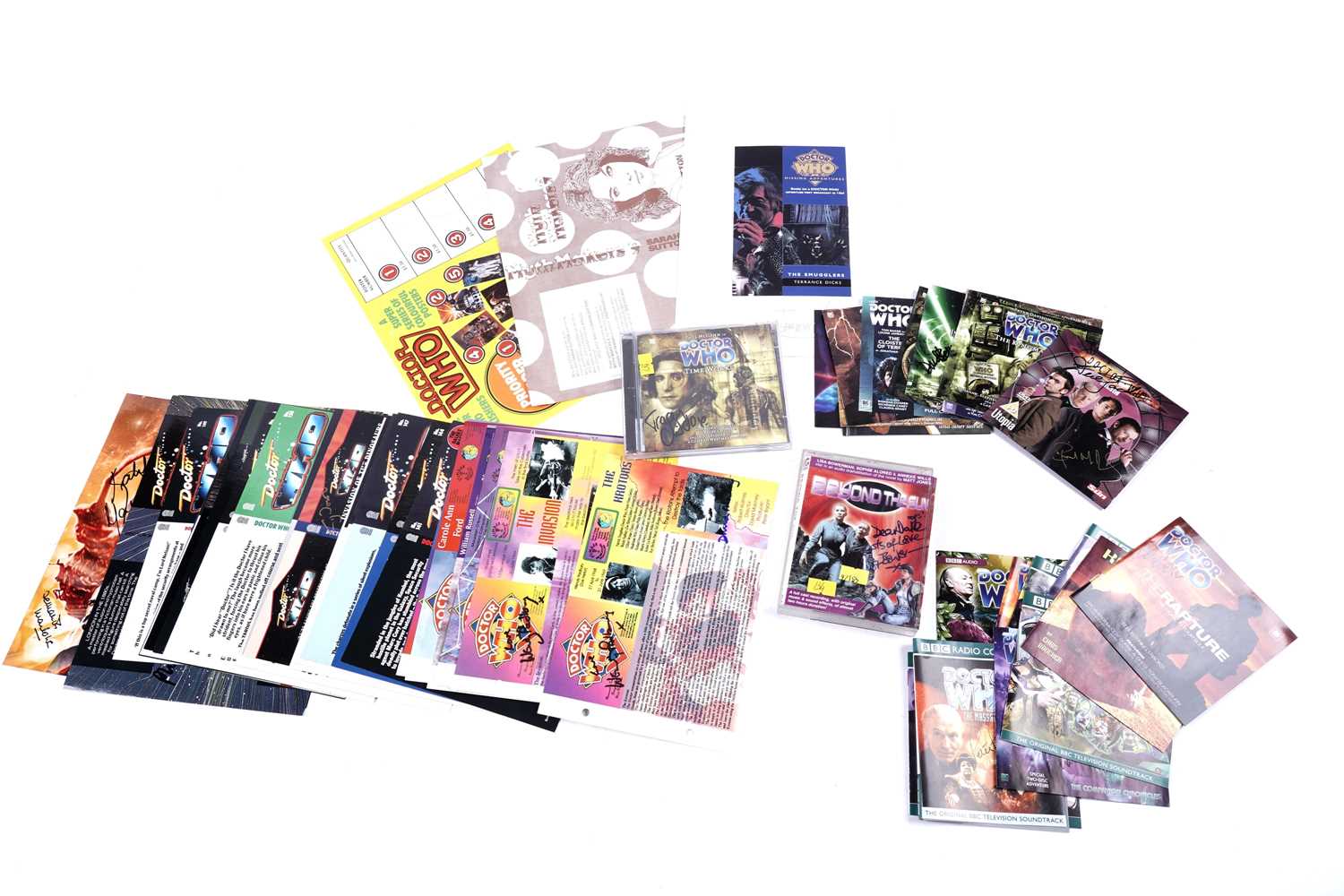 Lot 302 - A collection of signed Doctor Who book covers and CD sleeves