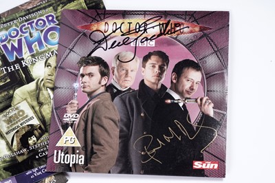 Lot 302 - A collection of signed Doctor Who book covers and CD sleeves
