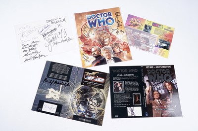 Lot 302 - A collection of signed Doctor Who book covers and CD sleeves