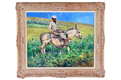 Lot 253 - Malcolm Coward - Man on a mule tending to his crops | oil