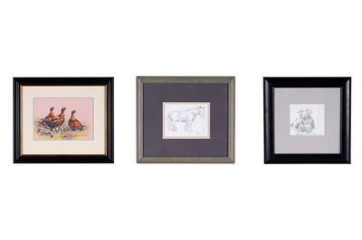 Lot 653 - Three animal pictures - Workhorse, Sitting Labrador, and Grouse | various mediums