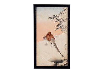 Lot 363 - Ohara Koson - A pair of copper pheasants in the snow | woodblock
