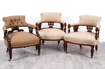 Lot 44 - Three Edwardian mahogany tub armchairs