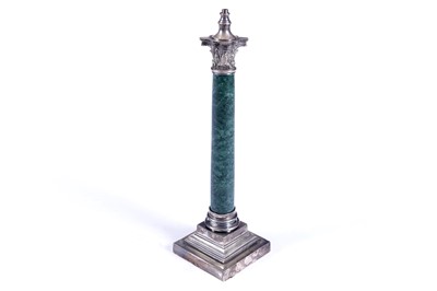 Lot 493 - A green marble and silver-plated Corinthian column table lamp