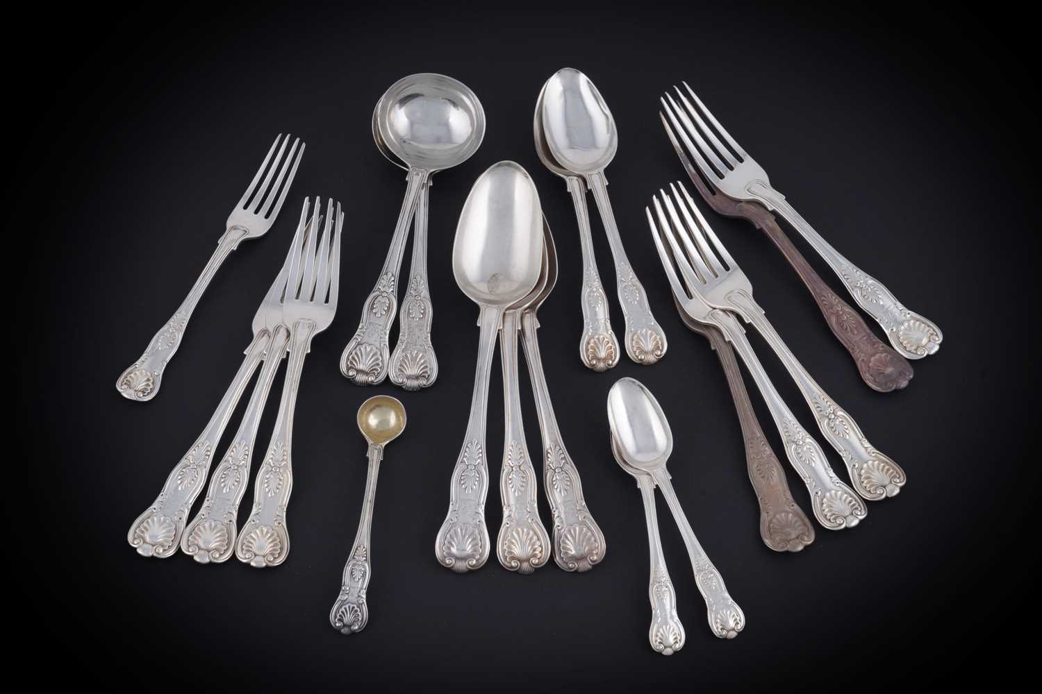 Lot 175 - A George IV silver part service of Kings pattern flatware