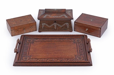Lot 125 - A Victorian rosewood tea caddy; and other furnishings