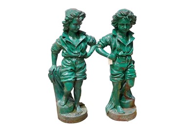 Lot 270 - A pair of vintage, green-painted cast-iron garden figures