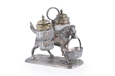 Lot 44 - A Victorian novelty electroplated condiment set cast in the form of a dog