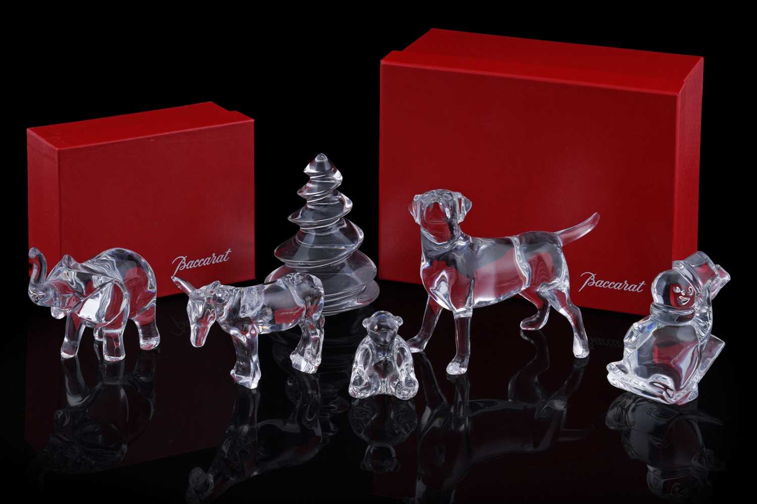 Lot 233 - A collection of Baccarat Crystal ornaments; and two Baccarat boxes