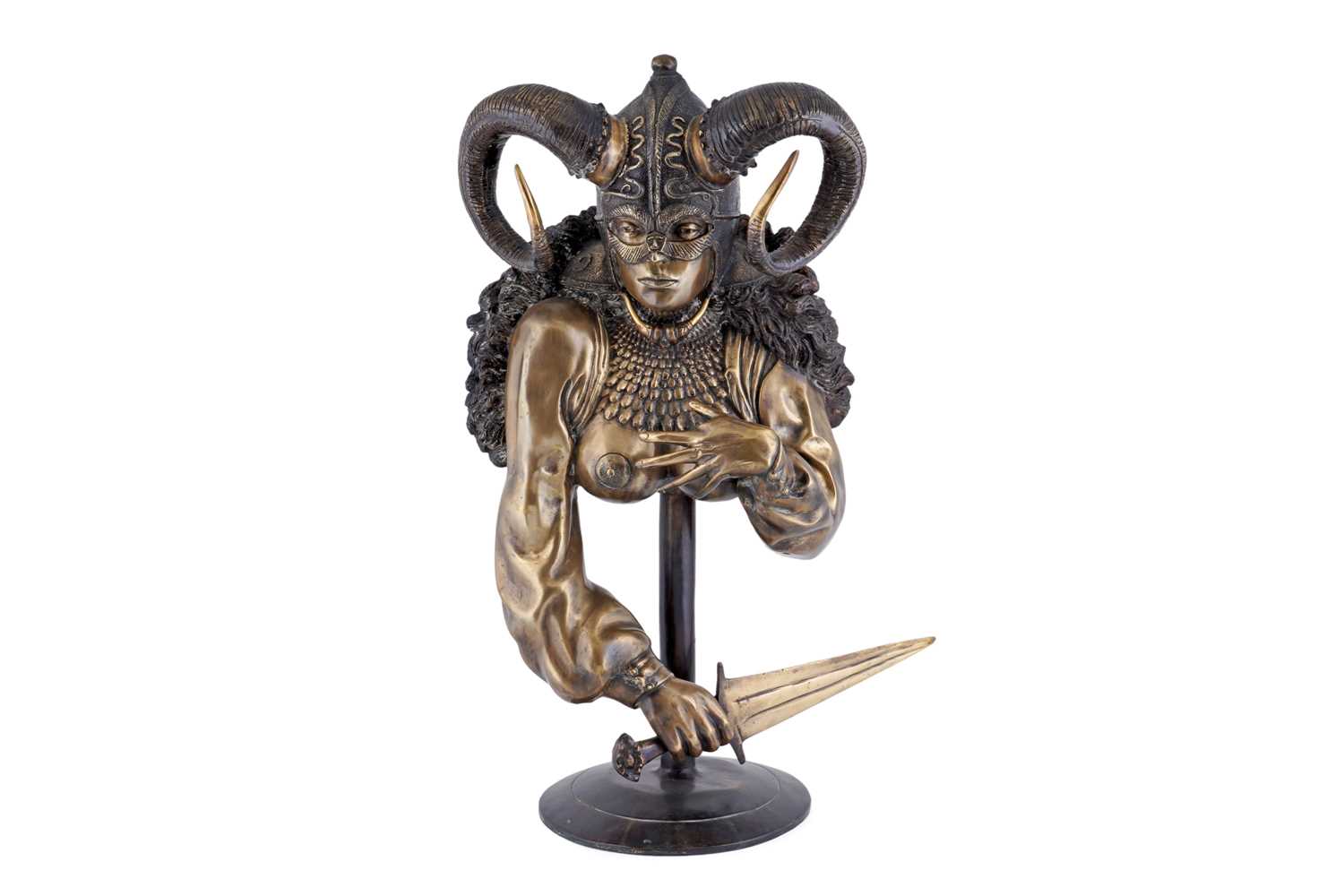Lot 240 - After Erte: a patinated bronze bust ‘The Valkyrie’