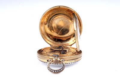 Lot 440 - Dimier & Cie, Geneva: a mid-19th Century gilt, enamel and pearl set gilt fob watch