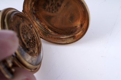 Lot 440 - Dimier & Cie, Geneva: a mid-19th Century gilt, enamel and pearl set gilt fob watch