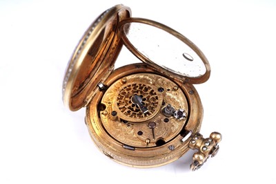 Lot 440 - Dimier & Cie, Geneva: a mid-19th Century gilt, enamel and pearl set gilt fob watch