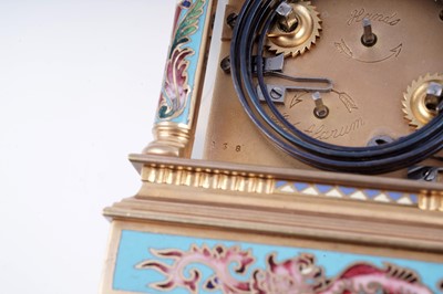 Lot 444 - French centre seconds grande sonnerie champlevé enamel carriage clock, made for the Chinese market