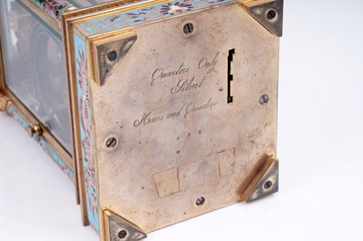 Lot 444 - French centre seconds grande sonnerie champlevé enamel carriage clock, made for the Chinese market