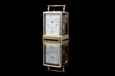 Lot 446 - Paul Garnier, Paris: a mid-19th Century engraved gilt brass musical and repeating carriage clock