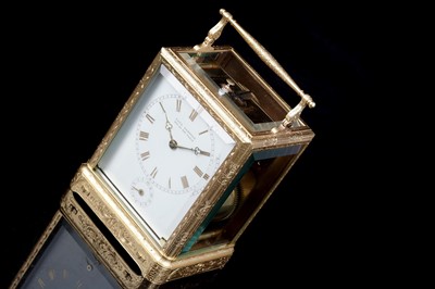Lot 446 - Paul Garnier, Paris: a mid-19th Century engraved gilt brass musical and repeating carriage clock