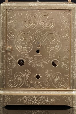Lot 446 - Paul Garnier, Paris: a mid-19th Century engraved gilt brass musical and repeating carriage clock