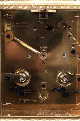 Lot 446 - Paul Garnier, Paris: a mid-19th Century engraved gilt brass musical and repeating carriage clock