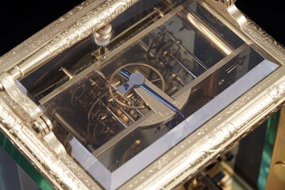 Lot 446 - Paul Garnier, Paris: a mid-19th Century engraved gilt brass musical and repeating carriage clock