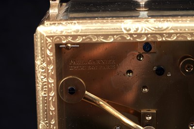 Lot 446 - Paul Garnier, Paris: a mid-19th Century engraved gilt brass musical and repeating carriage clock