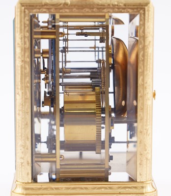 Lot 446 - Paul Garnier, Paris: a mid-19th Century engraved gilt brass musical and repeating carriage clock