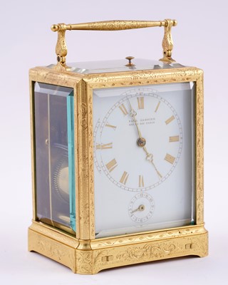 Lot 446 - Paul Garnier, Paris: a mid-19th Century engraved gilt brass musical and repeating carriage clock
