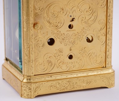 Lot 446 - Paul Garnier, Paris: a mid-19th Century engraved gilt brass musical and repeating carriage clock