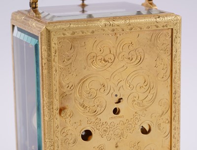 Lot 446 - Paul Garnier, Paris: a mid-19th Century engraved gilt brass musical and repeating carriage clock