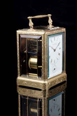 Lot 446 - Paul Garnier, Paris: a mid-19th Century engraved gilt brass musical and repeating carriage clock