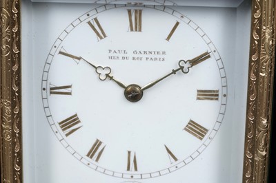 Lot 446 - Paul Garnier, Paris: a mid-19th Century engraved gilt brass musical and repeating carriage clock