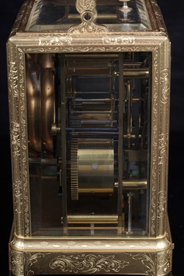 Lot 446 - Paul Garnier, Paris: a mid-19th Century engraved gilt brass musical and repeating carriage clock