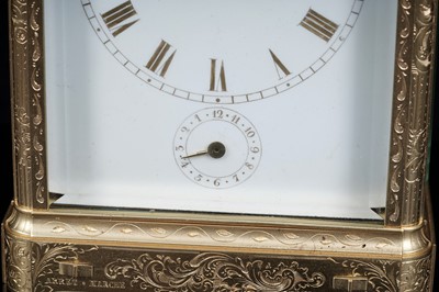 Lot 446 - Paul Garnier, Paris: a mid-19th Century engraved gilt brass musical and repeating carriage clock