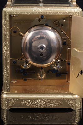 Lot 446 - Paul Garnier, Paris: a mid-19th Century engraved gilt brass musical and repeating carriage clock