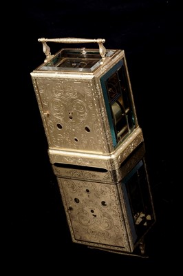 Lot 446 - Paul Garnier, Paris: a mid-19th Century engraved gilt brass musical and repeating carriage clock