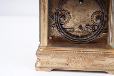 Lot 447 - A late 19th Century lacquered brass carriage alarm clock, retailed by C.J.Gaupp, Hong Kong