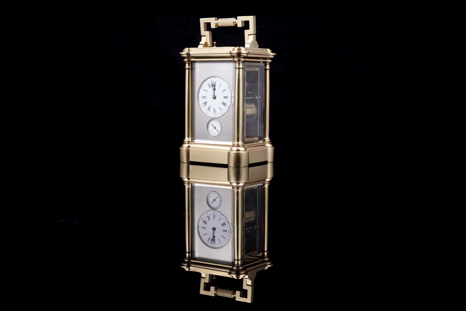 Lot 448 - French grand sonnerie carriage alarm clock, made for the Chinese market
