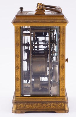 Lot 451 - French repeating alarm carriage clock retailed by Vrard & Co, made for the Chinese market