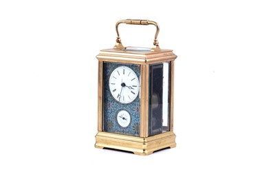 Lot 452 - A late 19th Century French gilt brass and champleve repeating carriage alarm clock