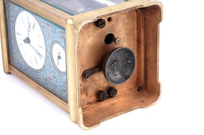 Lot 452 - A late 19th Century French gilt brass and champleve repeating carriage alarm clock