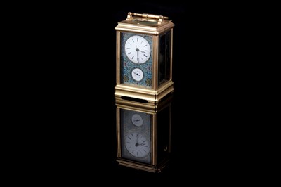 Lot 452 - A late 19th Century French gilt brass and champleve repeating carriage alarm clock
