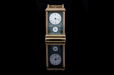 Lot 452 - A late 19th Century French gilt brass and champleve repeating carriage alarm clock
