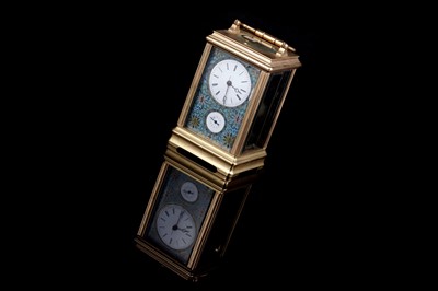 Lot 452 - A late 19th Century French gilt brass and champleve repeating carriage alarm clock