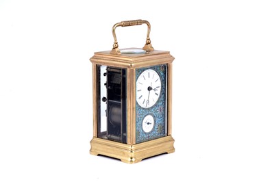 Lot 452 - A late 19th Century French gilt brass and champleve repeating carriage alarm clock
