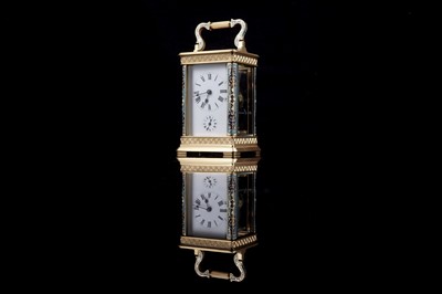 Lot 453 - Late 19th Century gilt brass and champleve enamel carriage alarm clock, for the Chinese market