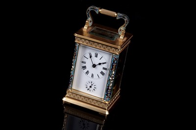 Lot 453 - Late 19th Century gilt brass and champleve enamel carriage alarm clock, for the Chinese market
